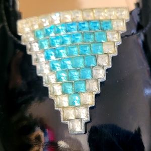 Vintage Rhinestone Shoe Clips, Vintage Silver and Teal Tone Shoe Clips, Jewelry